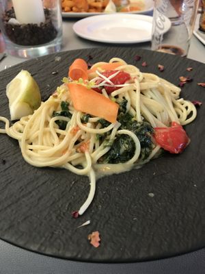 Vegan spaghetti with lemon sauce  at Tauwerk in Kappeln