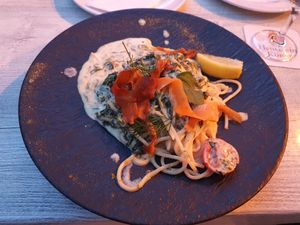 Lemon spaghetti (the portion is bigger than it looks, this is not a flat plate but a soup plate) at Tauwerk in Kappeln