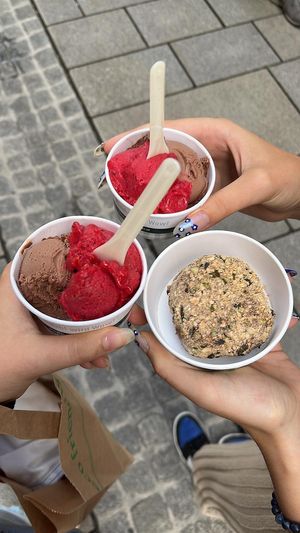 dark chocolate, raspberry and special ice cream dessert  at Eis Greissler in Salzburg