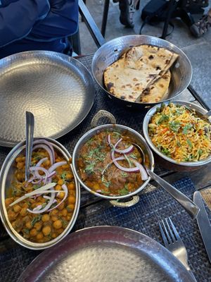 Chana masala, mushroom rice, aloo and roti  at Annapurna 2 in Chamonix-mont-blanc
