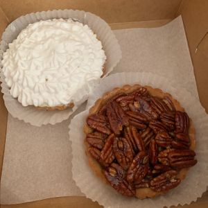 Banana cream pie and pecan pie  at Toluca Bakery and Cafe in Los Angeles