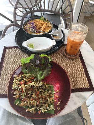 Burmese tea leaf salad and khao soi at Goodsouls Kitchen in Bangkok