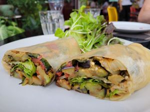 Eggplant and hummus wrap. Oily and not what I expected at Goodsouls Kitchen in Bangkok