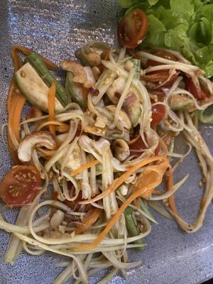 Papaya salad - mid eating photo  at Goodsouls Kitchen in Bangkok