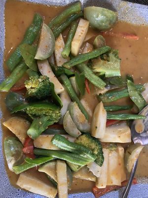 Red curry! In the middle of eating it. So good  at Goodsouls Kitchen in Bangkok