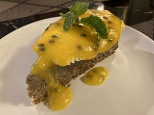 Mango and passionfruit cheesecake at Goodsouls Kitchen in Bangkok