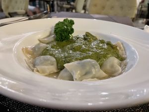 Spinach ravioli with cashew pesto, 230 baht  at Goodsouls Kitchen in Bangkok