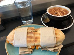 Panino & oat cappuccino at Hasard in Biel