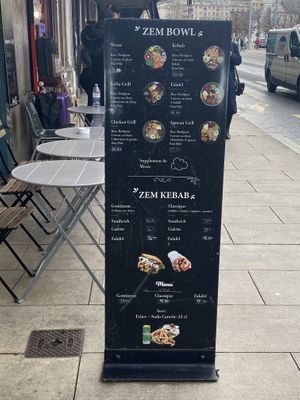 Menu  at Zem  in Geneva