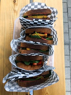 Homemade Hummus and Falafel sandwiches at Damn Good Coffee in Riga