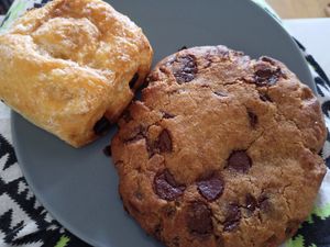 (huge) choco chips cookie and pan au chocolat at Lucifer Lives in Brussels