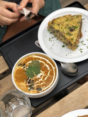 Soup and Mushroom quiche  at Lucifer Lives in Brussels