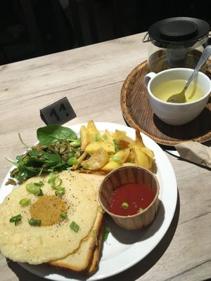 Croque madame, look at that amazing vegan egg omelet  at Lucifer Lives in Brussels