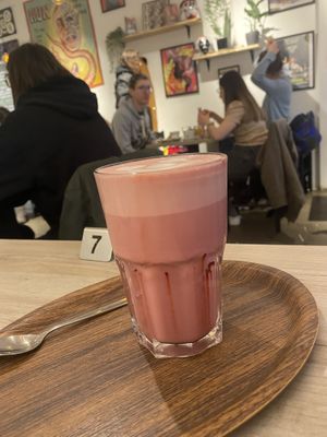 Punk coffee with beetroot  at Lucifer Lives in Brussels