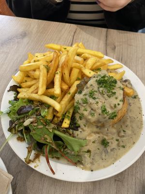 Vol au vent with fries & salad  at Lucifer Lives in Brussels
