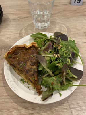 Mushroom and ‘chicken’ quiche  at Lucifer Lives in Brussels
