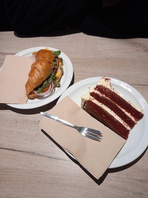 Croissant and red velvet cake at Lucifer Lives in Brussels