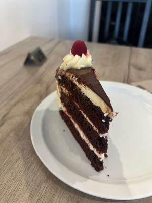 chocolate vanilla cake. very sugary   at Lucifer Lives in Brussels