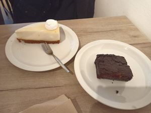 Lime cheesecake and THE BEST berries brownies at Lucifer Lives in Brussels