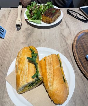 Chicken curry baguette and bacon quiche at Lucifer Lives in Brussels