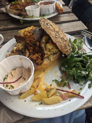 Bagel and fries at Lucifer Lives in Brussels