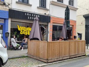 Front and outdoor seating at Lucifer Lives in Brussels