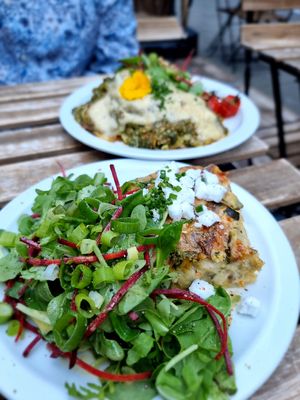 Lunch: quiche and lasagne with spinach at Lucifer Lives in Brussels