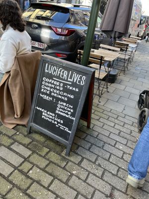 Outside menu  at Lucifer Lives in Brussels