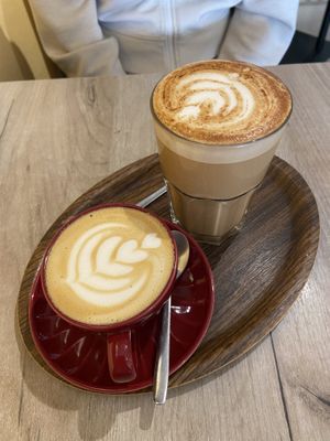 Cappuccino and dirty chai  at Lucifer Lives in Brussels