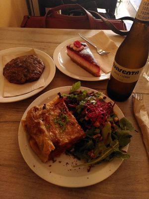Tomato quiche and assorted sweets at Lucifer Lives in Brussels