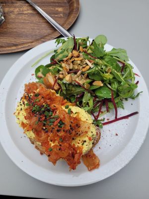 Egg salad sandwich with kimchi (14€)  at Lucifer Lives in Brussels