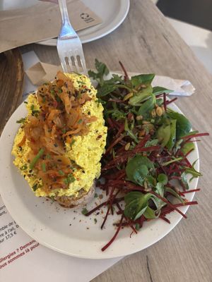 Kimchi egg salad on toast  at Lucifer Lives in Brussels