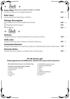Speisekarte 5 at Heimat in Eisenach