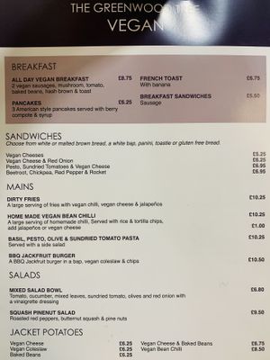 Vegan menu at The Greenwood Tree in Lyndhurst