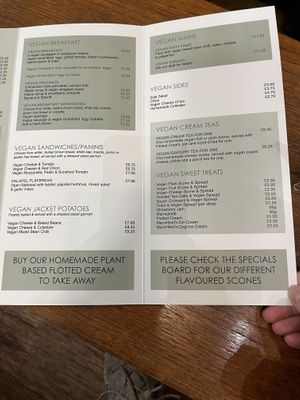 Vegan menu  at The Greenwood Tree in Lyndhurst