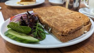 Vegan cheese and tomato toastie, brown bread at The Greenwood Tree in Lyndhurst