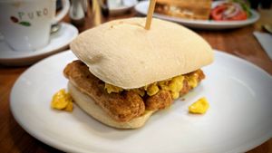 Vegan sausage and scrambled 'egg'' ciabatta at The Greenwood Tree in Lyndhurst