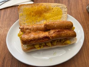 Scrambled egg and sausage sandwich  at The Greenwood Tree in Lyndhurst