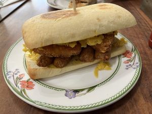 Vegan sausage egg hash brown ciabatta   at The Greenwood Tree in Lyndhurst
