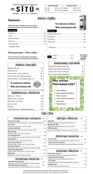 menu at SĪTÚ Coffee & Tea in Prague