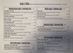 Tea Menu at SĪTÚ Coffee & Tea in Prague