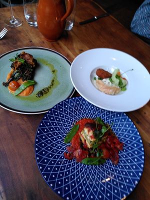 Auberginesteak, gamba, lasagna at Bree33 in Leiden