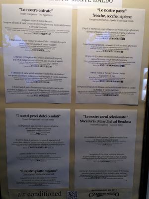 Menu October 21, vegan option at the left bottom corner at Monte Baldo in Limone Sul Garda