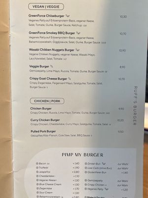 3 vegan burgers and a couple of ‘pimp’ options  at Food Lounge Bergedorf in Hamburg
