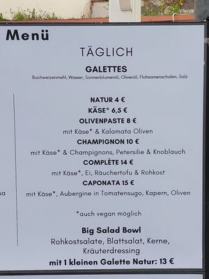 Galette crepe menu at Beb & Bene in Freiburg