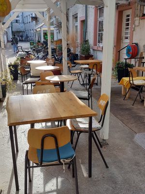 Outdoor seating area at Beb & Bene in Freiburg