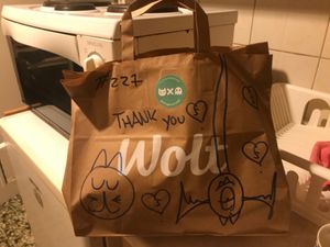 The Wolt bag, decorated! at Cats & Monsters  in Athens
