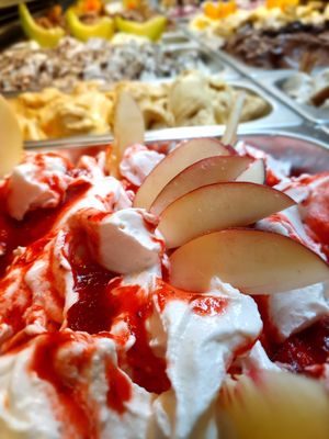 White Peach with Strawberry Swirl at Cats & Monsters  in Athens