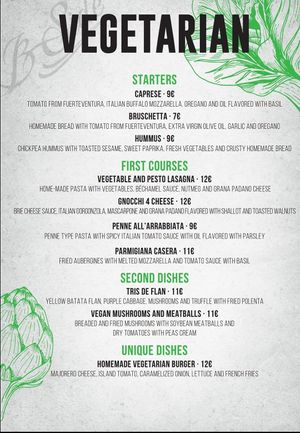 Vegetarian menu at B-Side Cafe in Fuerteventura