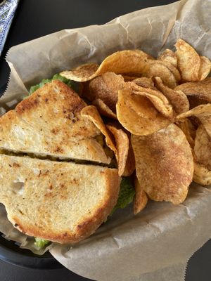 Chickpea sandwich, this bread is to die for  at Escape Velocity Brewing in Lafayette